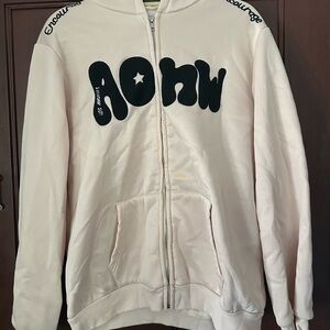 Cream Hoodie with Black Lettering